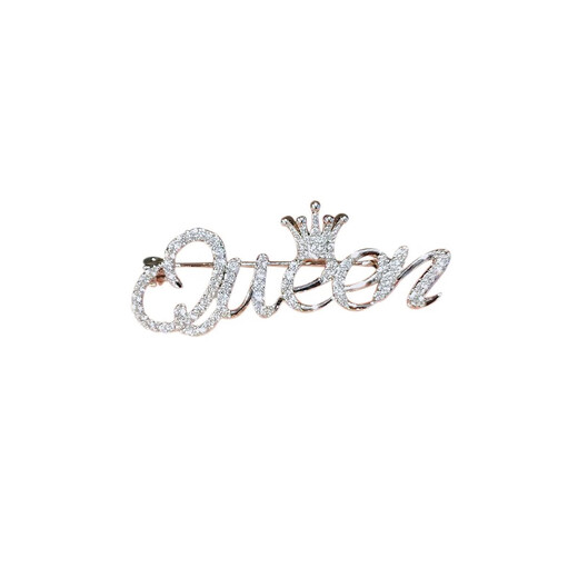 QUAMER gold store style letter brooch queen temperament suit corsage zirconia cardigan pin anti-LY728 brooch - letter queen silver