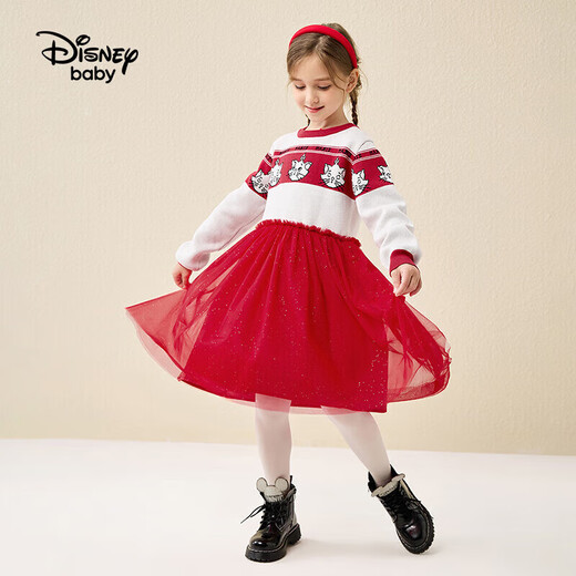Disney (DISNEY) children's clothing children's girls woolen long-sleeved dress mesh New Year's red skirt 23 winter DB341RE02 red 120