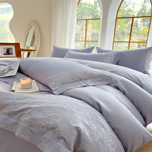 Lover Fu Anna Light Luxury 200 Pure Cotton Four-Piece Set Full Cotton Nude Sleeping Quilt Cover Single Style 1.8 Bed Sheet Home Textile Bedding 1.8 Bed Sheet Four-Piece Set Quilt Cover 20*230