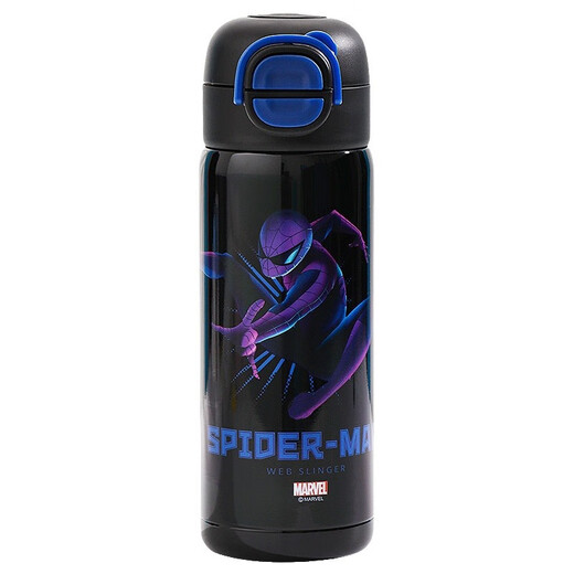 Disney Children’s Thermos Cup für Jungen und Mädchen 316 Edelstahl Direkter Trinkwasserbecher Cartoon Cartoon Water Cup für Grundschüler, um zur Schule zu gehen 6296 Spider-Man Black [ein Cover-Doppelgetränk] 520ml