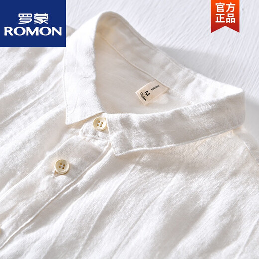 罗蒙（ROMON）中国风亚麻翻领短袖t恤男有带领麻布男装棉麻料T宽松衬衫领上衣服 msp795卡其色 2XL 175斤左右