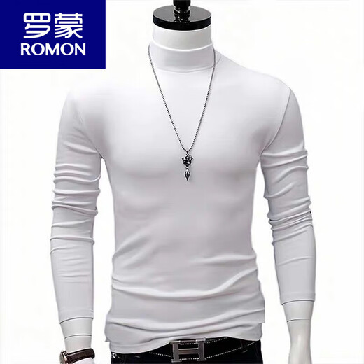 ROMON half-turtle collar bottoming shirt long-sleeved top for men autumn and winter Korean version slim and trendy inner double-sided velvet T-shirt ins 401 (black) XL 130-150Jin Jin is equal to 0.5 kg