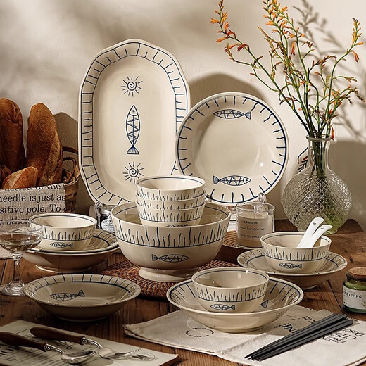 Garson dish set household light luxury high-value ceramics 2025 new Japanese style bowls, plates, chopsticks and tableware moving to new home gift
