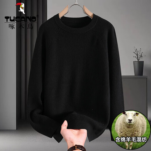 Woodpecker round neck sweater for men in autumn and winter simple and versatile solid color base shirt for men underwear knitted sweater for teenagers Mixing L