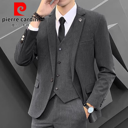 Pierre Cardin high-end customized suit men's spring and autumn business casual suit formal wedding dress groomsman suit 9825 black single suit XL 121-140Jin Jin equals 0.5 kg