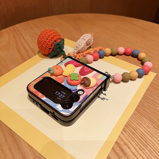 Suxia Yang Mi's same good persimmons are suitable for Samsung ZFlip4 mobile phone case folding screen tomato Galaxy ZFlip3 leather W23 new cute protective case hand-proof against falling Good persimmons + portable Samsung Galaxy Z Flip5