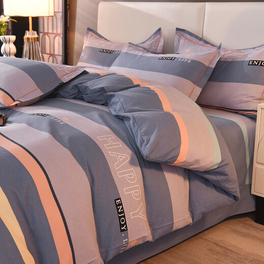 High-end thickened cotton brushed four-piece set of pure cotton bed sheets and quilt covers, autumn and winter naked sleeping grade bedding, no pilling and no shedding. Petty Bourgeoisie Life - Blue Thickened cotton 1.8m bed sheet style four-piece set - quilt cover 200*230cm