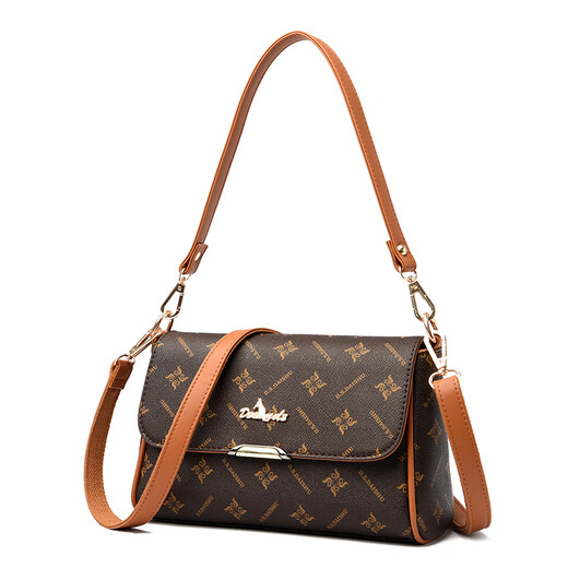 Kangaroo Kara's birthday gift for girlfriend and wife 2025 new women's shoulder crossbody bag small bag brand light luxury women's bag brown with apricot (gift box + hand bag + card holder)