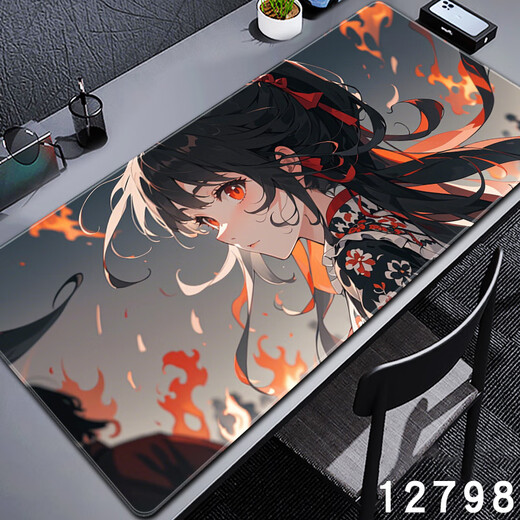 三色猫国风动漫鼠标垫超大号游戏电竞电脑办公桌垫二次元动漫键 12798[加厚锁边] 60厘米x30厘米x3毫米