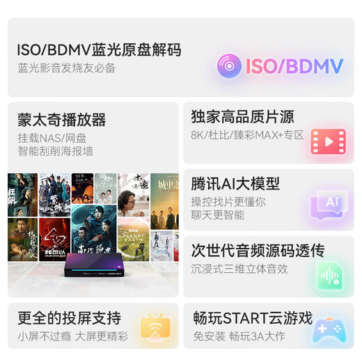 Tencent Aurora Box 5X Full 8K TV Box HD Smart Network Set-Top Box Dolby Vision/Atmos Blu-ray Cloud Disk Reproductor de disco duro WiFi6 Reproductor de música sin pérdidas