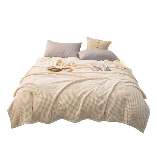 Yusenyi Stone Bridge Blanket Summer Office Nap Blanket Sleeping Thin Aviation Blanket Beibei Velvet Blanket Pineapple Check-Beige 180*200cm Single Noon Break Blanket Approximately 24Jin Jin equals 0.5kg