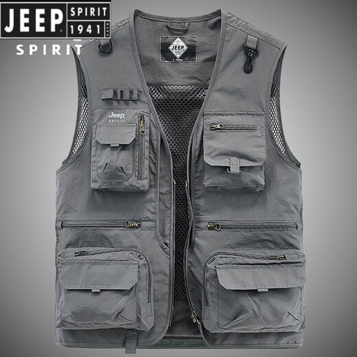 
JEEP SPIRIT Jeep Workwear Vest Men's Spring and Summer New Loose Photography Vest Outdoor Sports Fishing Multi-Pocket Jacket 8818 Khaki 2XL