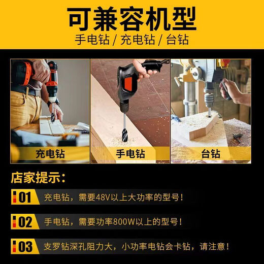 Yanran electric wrench woodworking drill bit four-slot four-edged Luo drill hand electric drill round woodworking punch twist drill hole opener electric wrench four-edged drill 20 mm