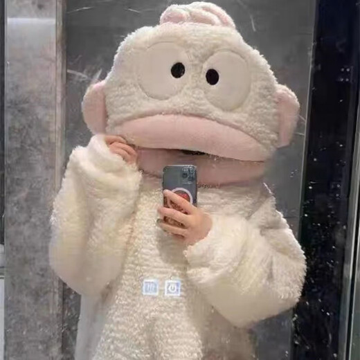 He Jiagong Ugly Fish Parent-child Children's Pajamas A Women's Autumn and Winter Coral Velvet Thickened and Velvet One-piece Couple Home for Boys and Girls White Ugly Fish One-piece Thickened and Velvet Version XL -120-160Jin Jin is equal to 0.5 kg