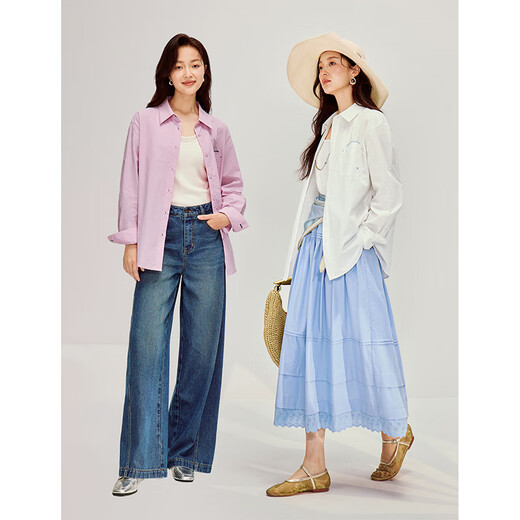 INMAN pure cotton simple commuting letter embroidered shirt 2026 spring women's new long-sleeved shirt Pearl White XL