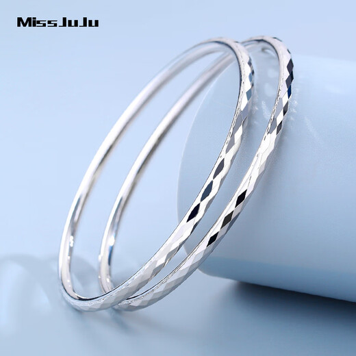 Miss JuJu PT950 platinum bracelet for women, white gold, round plain ring, stacked thin bracelet, semi-solid, inner diameter 54mm, weight 8.51g, about 3mm thick