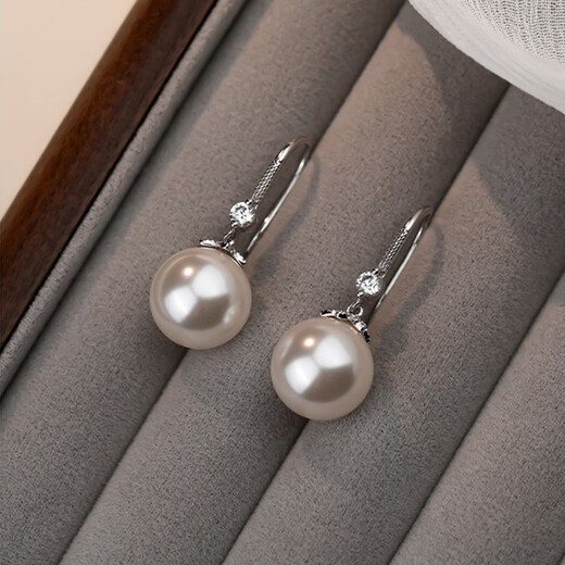 Su Shiliu 999 silver imitation pearl earrings for women, retro high-end ear hooks, birthday gifts for girlfriend, wife and mother, 999 silver bead earrings 12mm