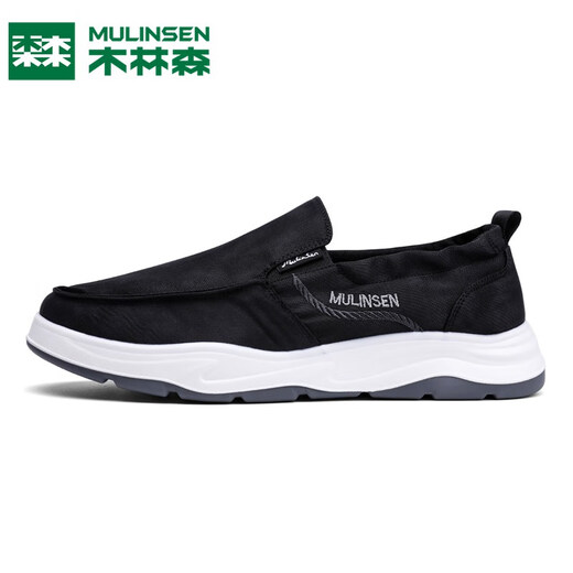 Mulinsen Ice Silk Canvas Schuhe Herren Sommer Dünne Freizeitschuhe Herren alte Peking-Stoffschuhe Sommer einbeinige faule Fahrschuhe Schwarz 40