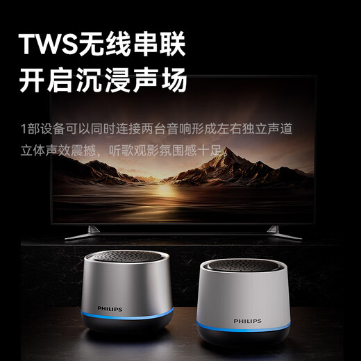 飞利浦（PHILIPS）TAS1009 蓝牙音箱迷你无线便携式笔记本桌面高音质电脑小音响手机重低音炮车载喇叭户外生日礼物