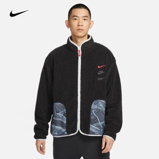 Nike (Nike) Jacket Men's Spring 2025 CNY Dragon Year Limited New Tres-Hook Imitation Lamb Stand Collar Sports Clothing FZ6194-010 Negro L