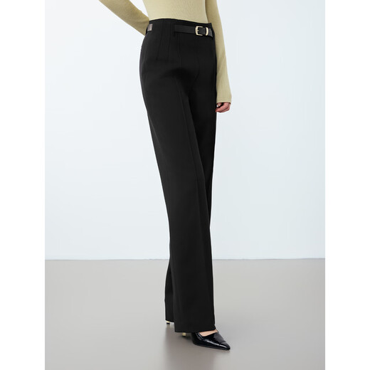 Langzi French Retro Wilderness Maillard Straight Slim Pants Winter New Fashionable and Chic Suit Pants Women Black S