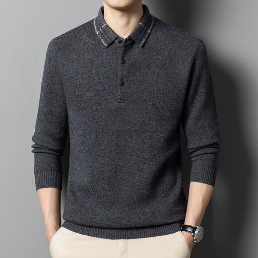 Classic Car (LAOYECHE) Merino pure wool men's lapel long-sleeved T-shirt thickened wool sweater autumn and winter versatile warm sweater sweater AN-98657 wine red 3XL recommended 175-190Jin Jin equals 0.5 kg