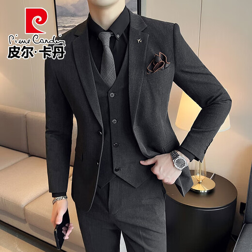 Pierre Cardin Bräutigam Anzug Männer Business Professional Formale Wedding Kleid hübsche ungezwungene Slim große Größe Anzug Männer SJT9889 Schwarzer dreiteiliger Anzug (Anzug + Hosen + Weste) XL Highly 160-180 Gewicht 120-135 Jin [Jin gleich 0,5 kg]