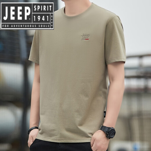 Jeep Spirit Khaki Kurzärärtes T-Shirt für Männer 2025 Sommer Cool Lockered Casual American T-Shirt für Männer 3886 Khaki 2xl [160-175jin [Jin ist 0,5 kg]]