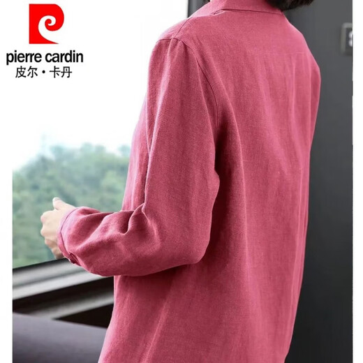皮尔卡丹（pierre cardin）纯棉衬衫女2025年新款秋季纯色衬衫春秋宽松遮肉长袖衬衫女上衣 紫粉色 XL 建议111-125斤