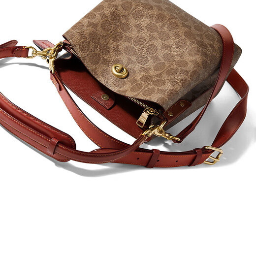 蔻驰（COACH）女包 Willow 22经典LOGO印花水桶包手提斜挎单肩包 棕色C3890B4NQ4