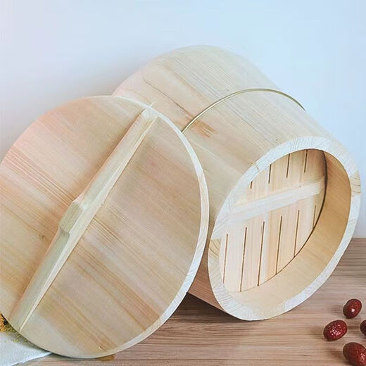 Steamed rice wooden barrel, fir wood steamed rice barrel, kitchen large and small rice steaming artifact, household commercial steamer, handmade, low sugar, 24cm wooden bottom with lid, steamed about 2.5Jin, Jin is equal to 0.5kg of rice
