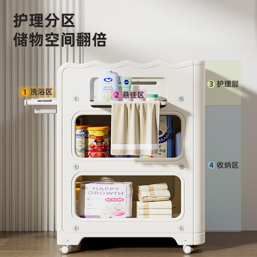 巴顿熊婴儿尿布台抚触护理台换尿布可移动新生幼儿洗澡台多功能收纳架 尿布台+小水盆