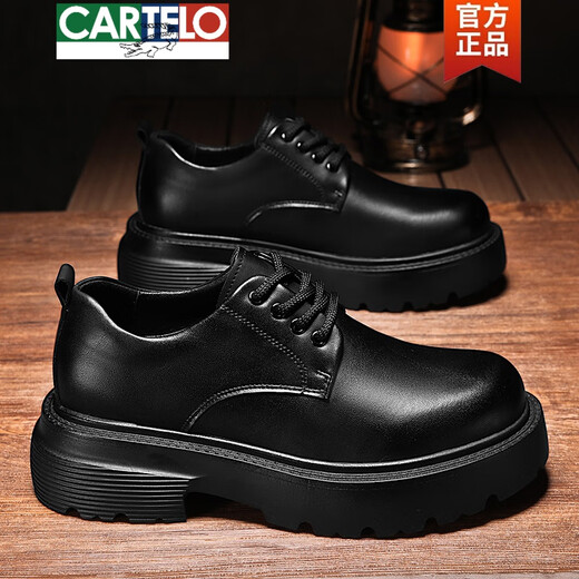 CARTELO crocodile leather shoes men's heightening thick sole black leather derby shoes trendy business formal casual soft sole big head men's shoes BG1901 black 38 standard leather shoe size