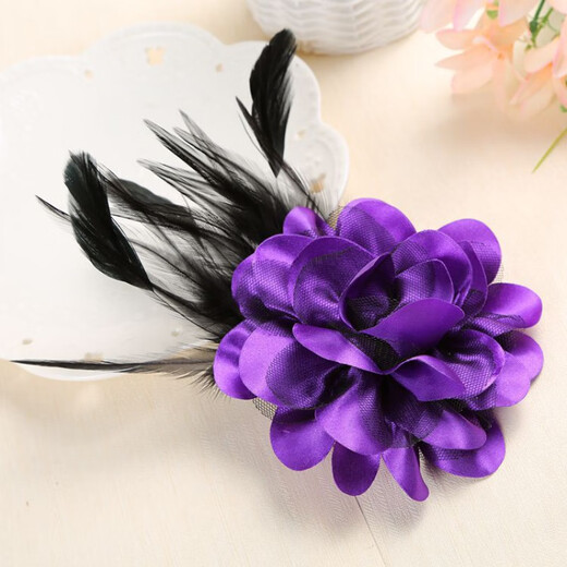Angby bear professional feather corsage fabric brooch flower men's and women's corsage shoulder flower opening host performance accessories headdress champagne gold small version about 11CM