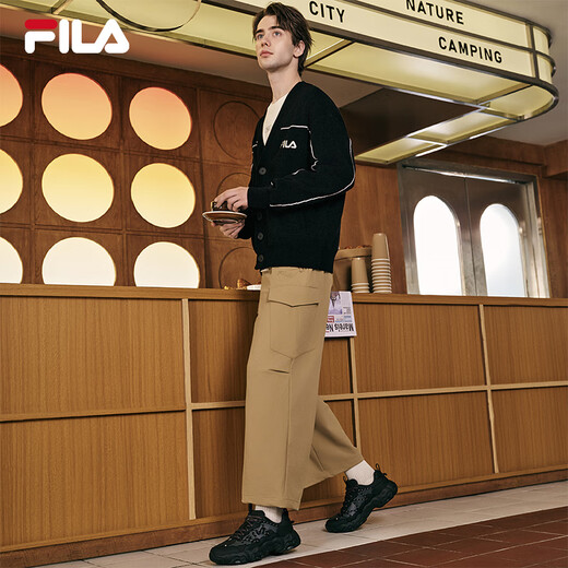 FILA Official Men's Shoes FLUID 6 Retro Sports Shoes 2025 Winter New Cat Claw 6th Generation Casual Dad Shoes Black/Shadow Black Gray-BD 42