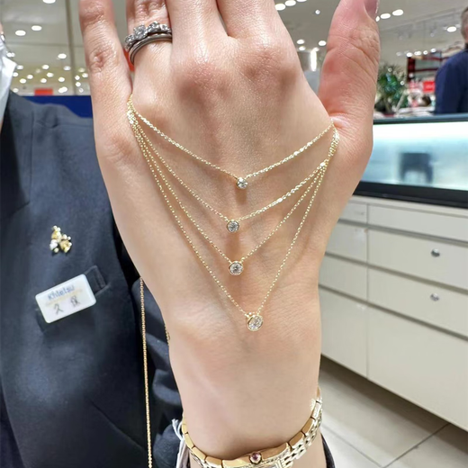 Fat Donglai's same style 18K gold booger diamond necklace Japanese agete stone 18k gold clavicle chain pendant 30 points diamond