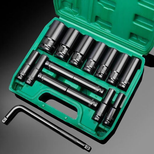 Yanran electric wrench socket full set extended and thickened electric wrench universal hex tool socket head 14 wind gun head 10mm thickened long (electric socket 8/32) 15-piece set