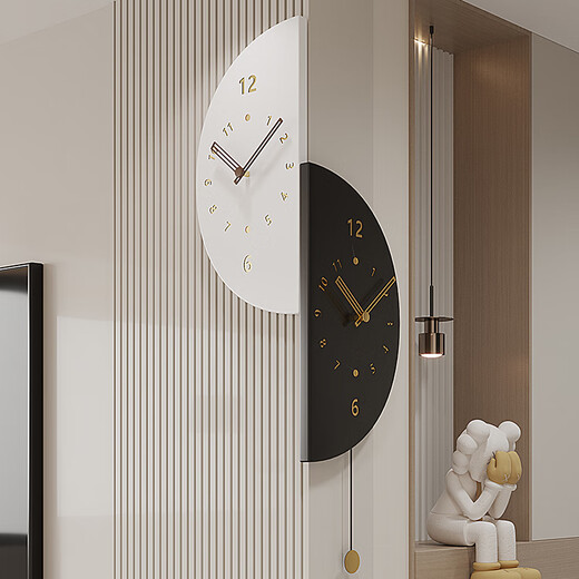Psyche 2025 New Modern Simple Living Room Corner Double-Sided Wall Clock Home Silent Corner Clock Restaurant Clock Wall Wall Large + Voice Control Lamp + Swing Qiancheng Mobai