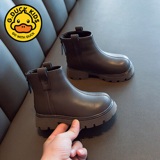 G.DuckKids Girls 'Boots 2024 automne et hiver Nouveaux bottes courtes pour enfants plus Velvet Martin Boots Boots en cuir pour bébé