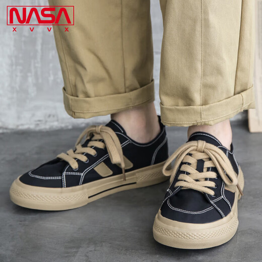NASA XVVX官方联名滑板鞋子男生春夏新款透气休闲百搭低帮厚底帆布鞋男潮 黑色 40