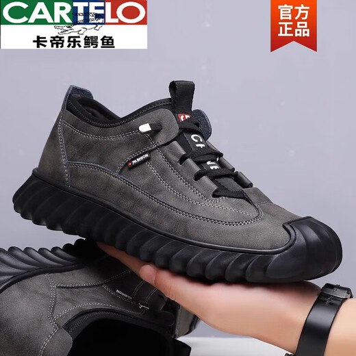 Marque de cartelo de cartes de vache complète Chaussures masculines pour les chaussures en cuir authentique pour hommes et chaussures en cuir décontractées plus chaussures en coton en velours de randonnée pour hommes oulen 9226 chaussures simples gris 41