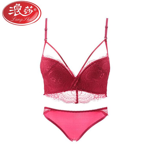 浪莎（LangSha）性感内衣女本命年蛇年收副乳纯欲风小胸聚拢蕾丝无钢圈文胸套装 红色套装 L -36/80B