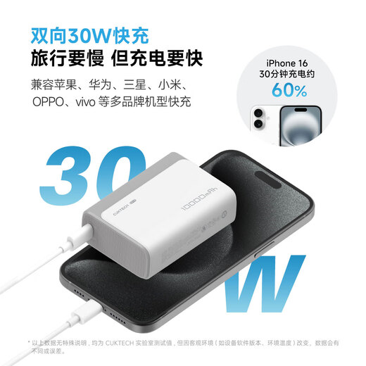 CUKTECH 3C certified aircraft 10000 mAh power bank power bank 30W compact portable fast charging mobile power supply suitable for Apple 17/16/Xiaomi