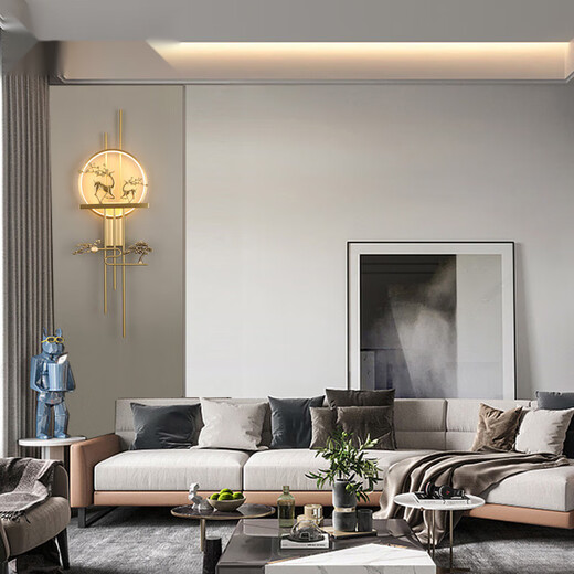 Yichen customized all-copper modern minimalist living room wall lamp creative bedroom bedside living room lamp grille TV sofa background wall all-copper wall lamp 100 high warm light