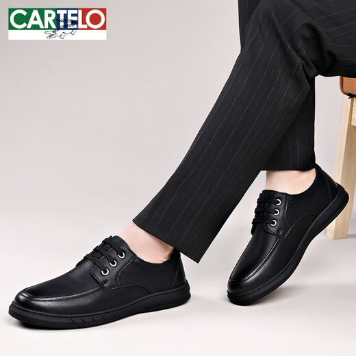 Cartelo Autumn New Cowhide Business Leather Zapatos de cuero de mediana edad para papá de mediana edad de cuero Alegable Tablero informal FL6627 Negro Lace-Up 38 Tamaño estándar de cuero Tamaño