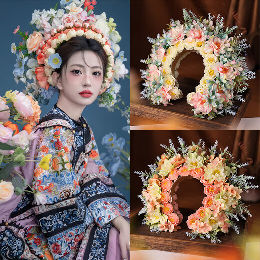 原创森系公主风簪花赵丽颖同款福建写真发箍旅拍古风旗袍花环 DY761