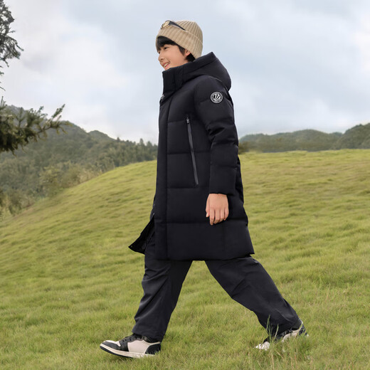 Bosideng (Bosideng) [Fuera de la temporada] Invierno Chaqueta infantil con capucha de rodilla larga Antibacteria Antibacterial NUEVA NUEVA NATORA NACIONAL 90 VELVET JAGNA NEGRA 8056 160 /80