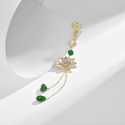 Marco Bizzarri brand Ruyi Lotus Fan Brooch, high-end women's pressed placket cheongsam buckle, Hanfu, ancient style tassel corsage, luxury accessories, gift to wife for anniversary and mother for Mother's Day