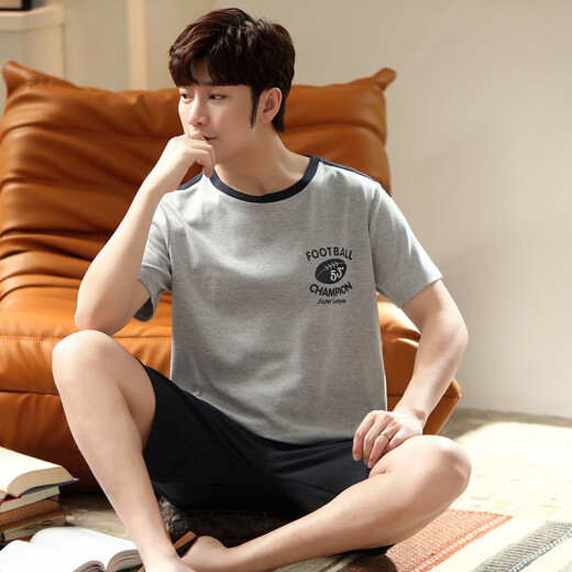 
Yingwen men's pajamas for summer short-sleeved thin style for youth loose large size 200 Jin [Jin equals 0.5 kg] Casual home clothing suit can be worn outside 6623# 4XL