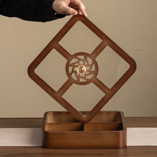 New Chinese style household nut refreshment palace grid dried fruit plate fruit plate living room coffee table snack snack display candy plate walnut color-window flower fruit plate 25*25*5